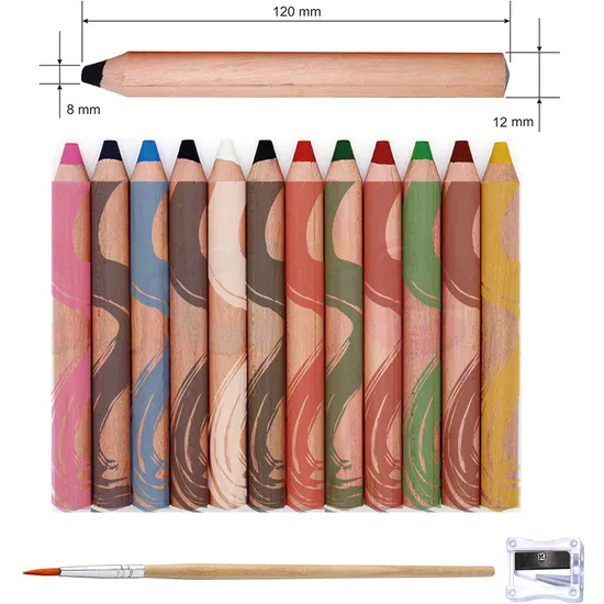 Jumbo Woody Crayons — 12 Colors, 12mm Diameter